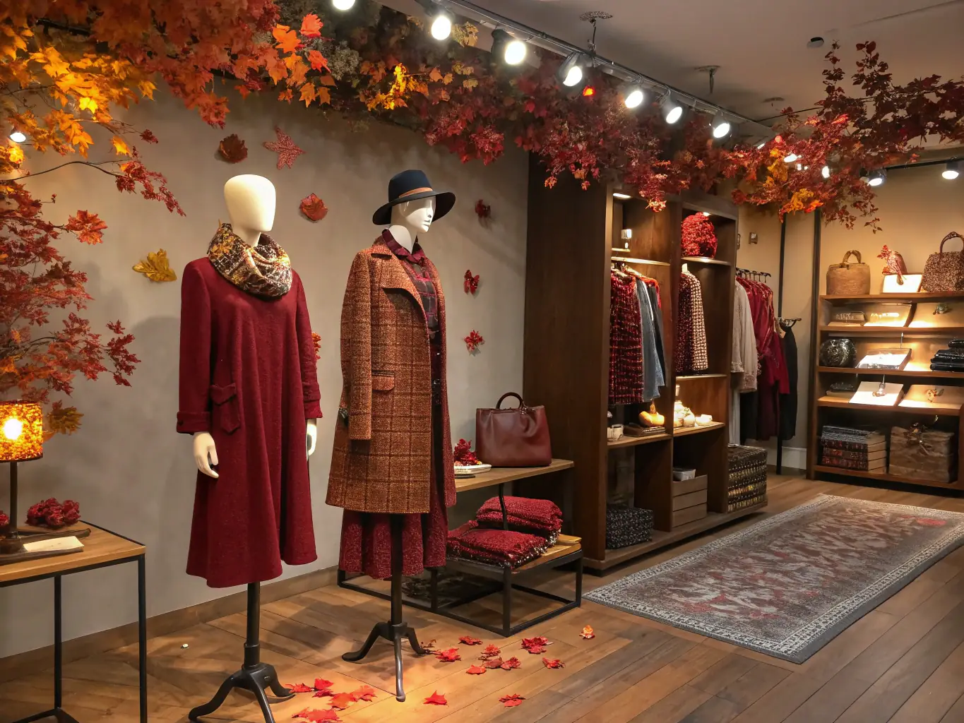 A detailed shot of a variety of stylish knitwear items, including sweaters, cardigans, and scarves, showcasing different colors, patterns, and textures. The image should highlight the quality of the yarn and the intricate knitting details.